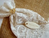 50 Wedding  Favor Bags with clay /Thank you/ tags, Ivory Lace Favor Bags,