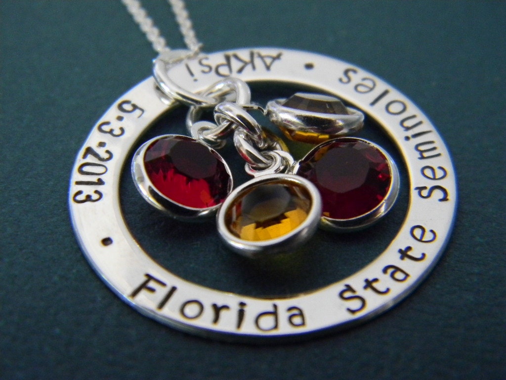 School, Graduation, High School, College Girls Sterling Silver Personalized Custom Made Hand Stamped Quote Necklace on Washer with Crystals