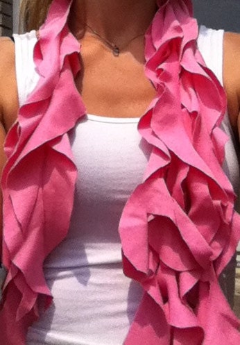 Pink Ruffled Jersey Knit Scarf