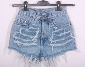 MADE TO ORDER Ripped High waisted Denim Shorts Vintage Destroyed Cut Off