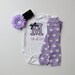 Monogram Onesie and Leg Warmer Personalized Baby Girl Gift Set Lavender White Polka Dot and Black