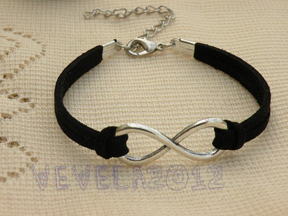 Karma-antique Bracelet ------ antique silver Karma Bracelet,infinity bracelet&black Flocking leather cord Bracelet