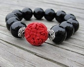 Beaded Stretch Bracelet in Black and Red - Stackable Bead Bracelet - Teachers, Birthdays, Mother's Day, Gifts