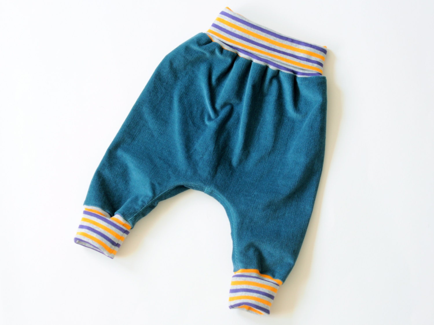 ONLY 1 LEFT  Baby harem pants 18-24 months  - Organic children clothing, Boy pants, Petrol cord with colorfull cuffs