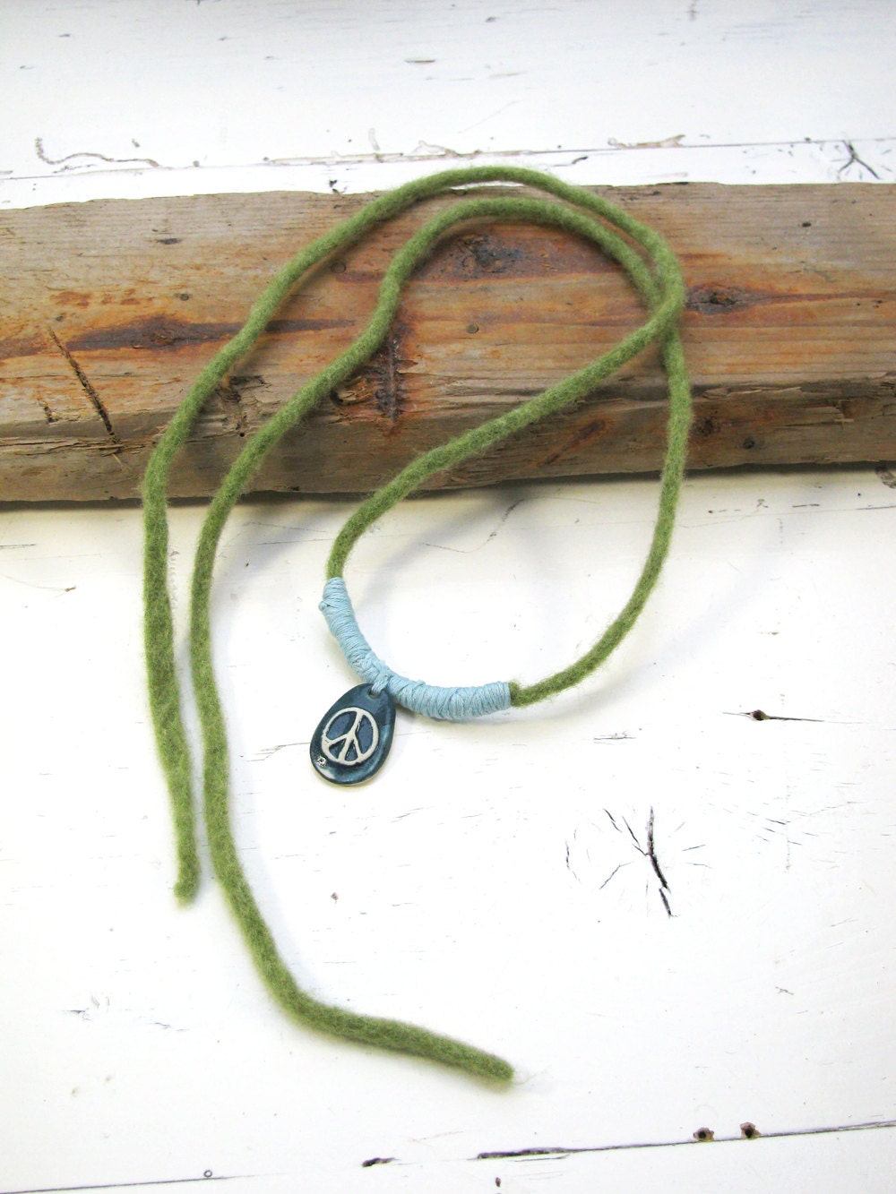 Indie Wool Felt Peace Sign Necklace Ceramic Bead Jewelry