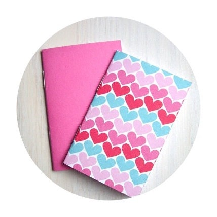 Valentines Notebook: 2 Tiny Journals Set, Hearts, Pink, Journals, Jotters, Mini Journals, Small Notebooks - Set of 2