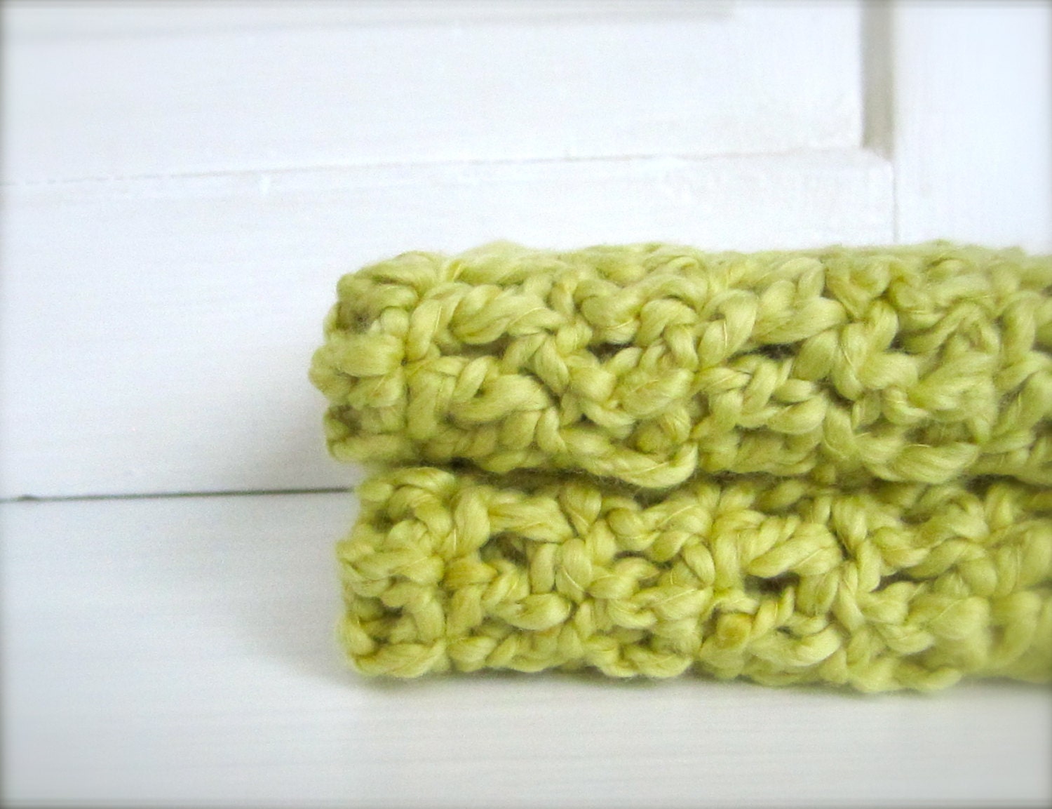 Crochet Organic Eco Friendly 100% Organic Cotton Washcloths, Dishcloths, Facecloths, Set of 2 Celery Green - craftsbybeck