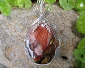 Large Petrified Wood Chevron Stone Sterling Wire Wrapped Pendant
