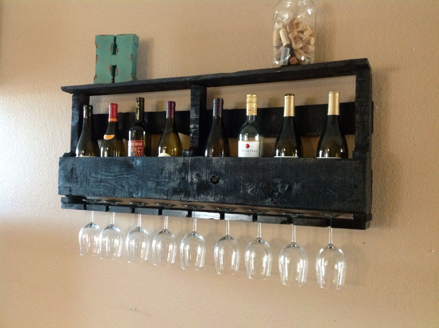 Large Top Shelf in Black- Reclaimed Wood Wine Rack -  (was 120.00 now 99.00)