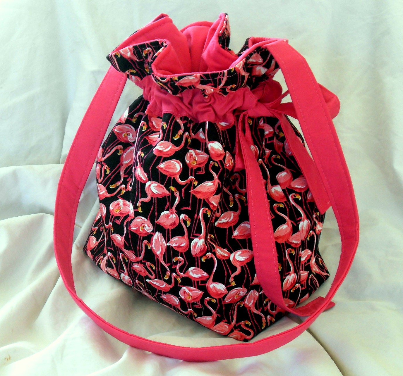 Project Bag Sock Knit Drawstring Close 2 Yarn Guides Pink Flamingo Knit In Public