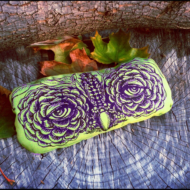 Eye Pillow Sleepy Owl with Flowers & Organic Herbs- Aromatherapy Hot Cold Pack- Relaxing Peaceful Headache Stress Relief HEALING ALCHEMY