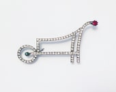 Rhinestone Brooch Pushcart Wheelbarrow Figural