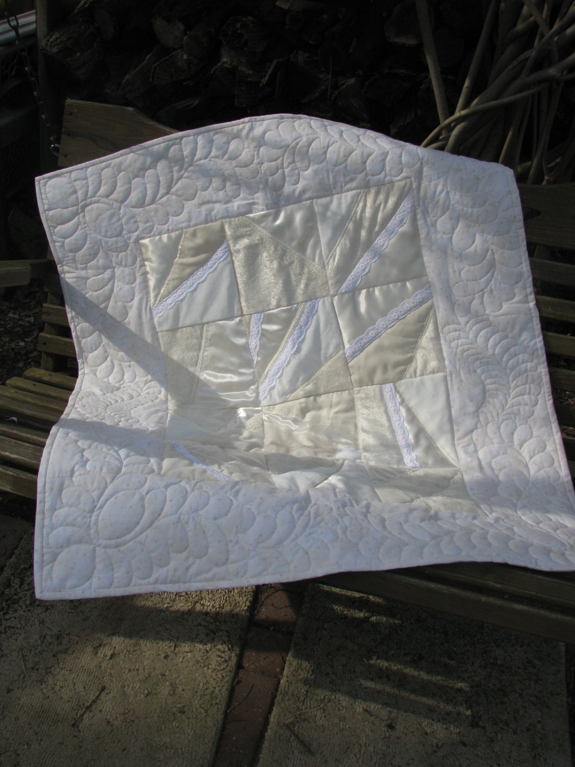 Crazy Quilt - Shabby Chic - Baby Quilt - Christening Quilt - Baptism Quilt