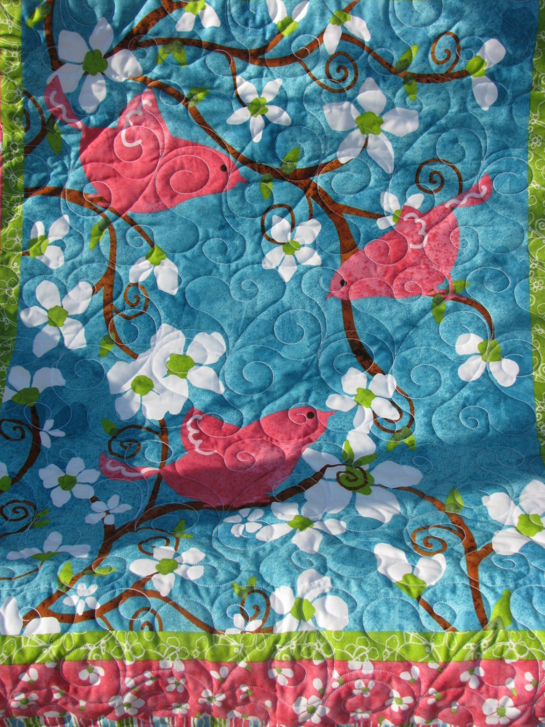 Lap Quilt, Sofa Quilt, Quilted Throw - Spring Joy