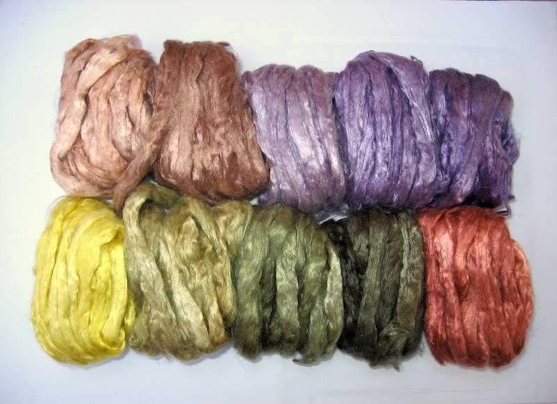 3.2oz (90g) 10 Assorted Colors Mulberry Silk Roving Tops LAVENDER  PACK -