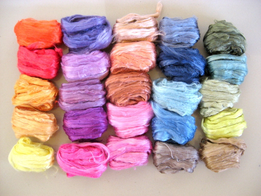 3.2oz (90g) 25 ASSORTED COLORS Mulberry Silk Roving Fiber Stock