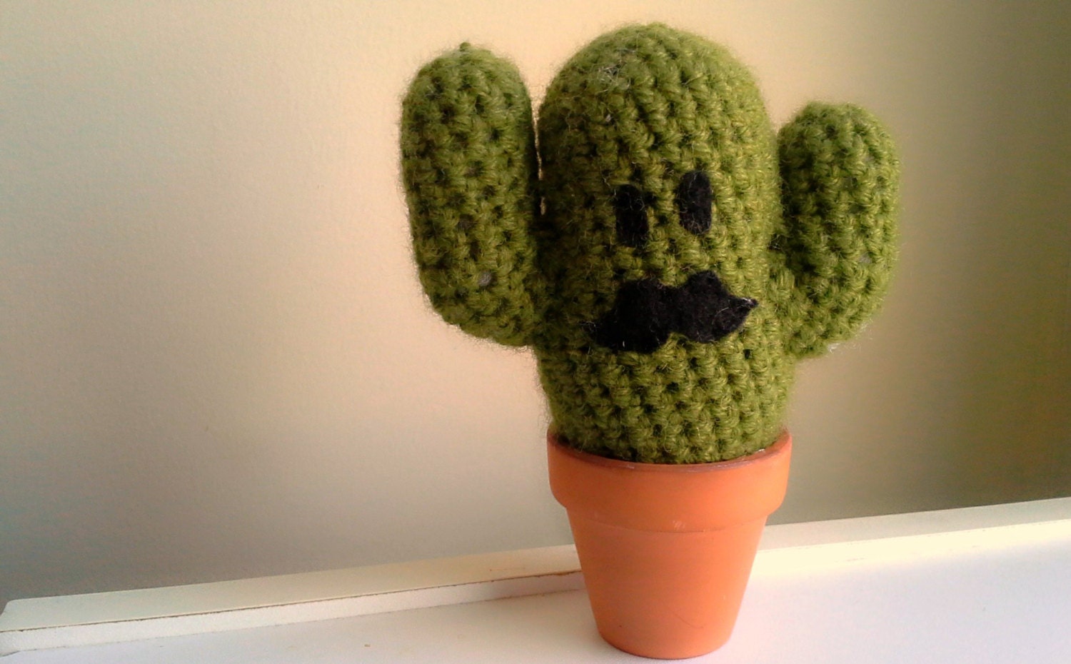 Cactus Crochet Mustache Black Stuffed Toy Avocado Green