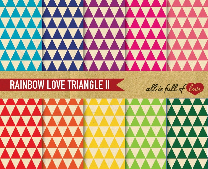 Digital Scrapbooking Paper Pack RAINBOW LOVE TRIANGLE 8,5x11 // A4 Printable Backgrounds Instant Download
