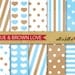 Digital Paper Pack BLUE & BROWN Scrapbooking Backgrounds 8.5x11 INSTANT Download
