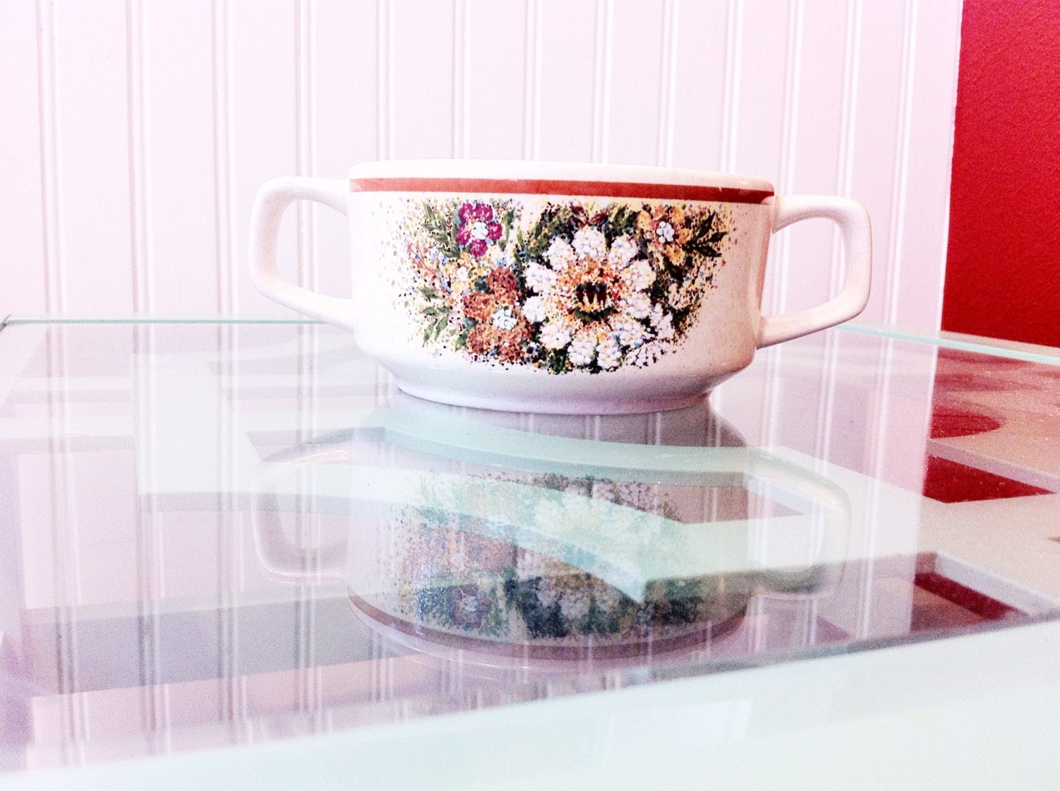 Vintage Brown Tan Shabby Chic Floral Pattern Temper Ware Lennox Sugar Bowl Handmade Scented Soy Candle