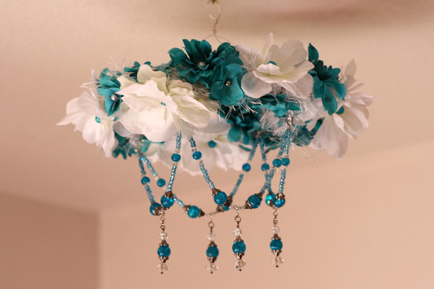 Aqua and White Chandelier or Mobile for your Wedding or Baby