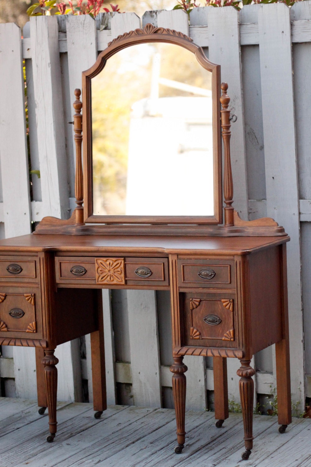 Antique Wooden Carved Vanity with Mirror