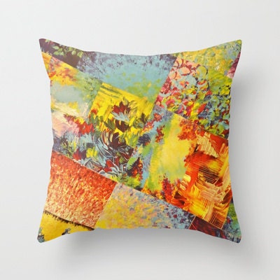 COLORFUL INDECISION 3 - Throw Pillow 18 x 18 inches Wild Vivid Rainbow Abstract Acrylic Painting Mixed Pattern Pretty Art Gift