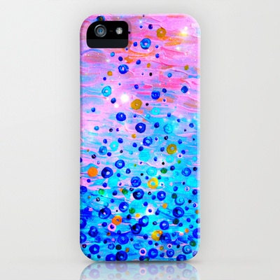 WHAT GOES UP Revisited Choose Art iPhone 4, 4S, or 5 Model Cell Phone Case, Bold Abstract Painting Hipster Ocean Bubbles Magenta Turquoise