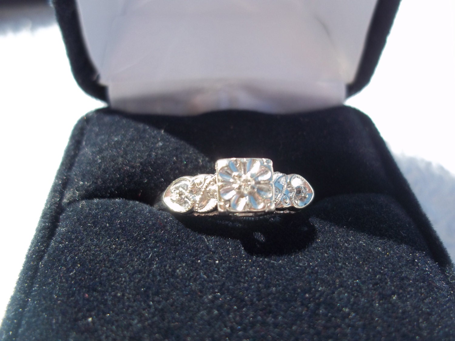 1940s-50s 14k  White Gold Diamond Engagement Ring