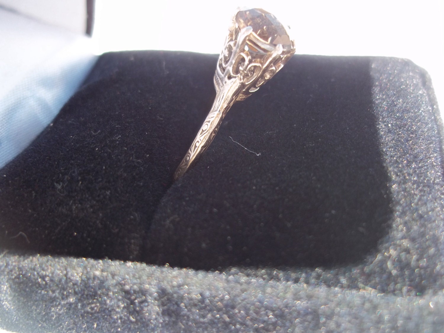 Victorian Smokey Quartz Silver Filigree Ring