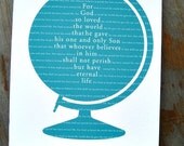 Globe- For God So Loved the World, 11x14, Stand Out.