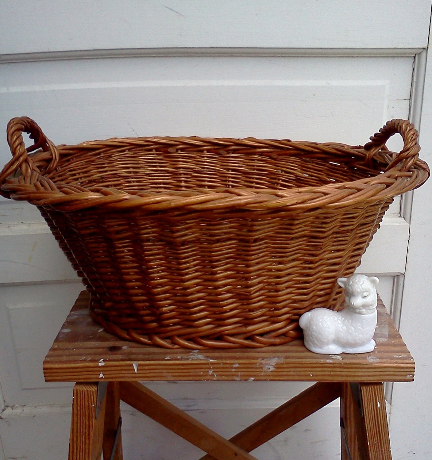 Vintage Wicker Laundry Basket Small French Laundry Basket