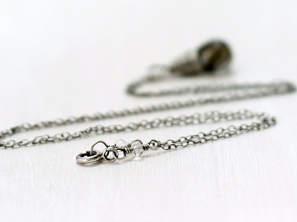 Tourmalinated Quartz Necklace, Oxidized Sterling Silver Wire Wrapped Black Rutilated Quartz Pendant Necklace