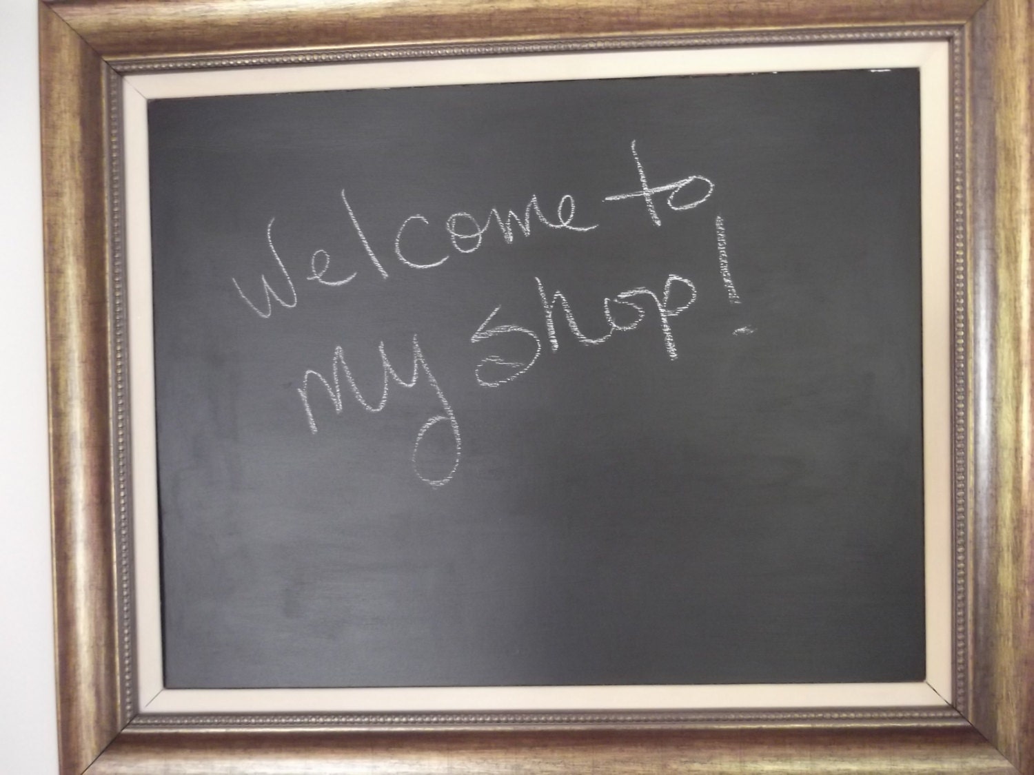 framed chalkboard, large chalkboard, gilded frame, office decor, home decor, linen frame