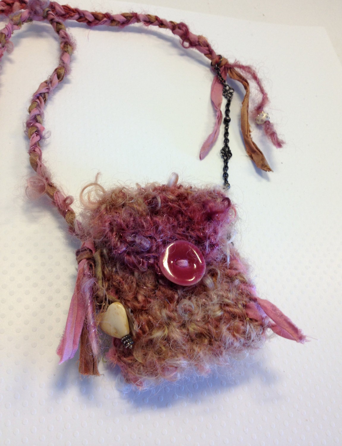 Fairy Pixie Pouch - Handspun Locks - Earthy Pinks - Amulet Bag