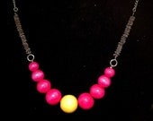 Pink and Yellow Wood Neon Necklace