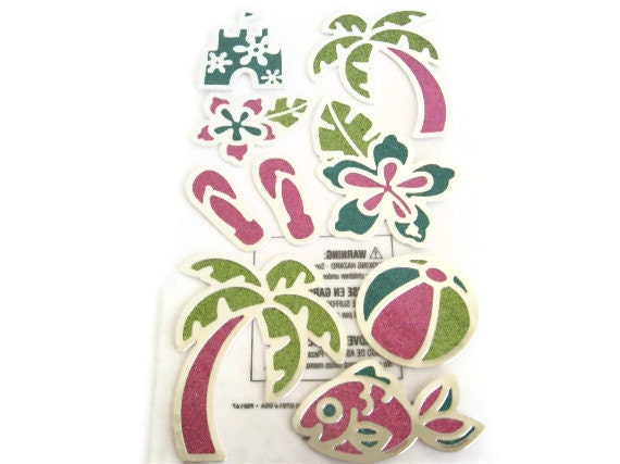 Hawaiian Beach Dimensional Stickers in Tropical Colors with Glitter