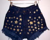 Golden Stars High Waisted Denim Shorts