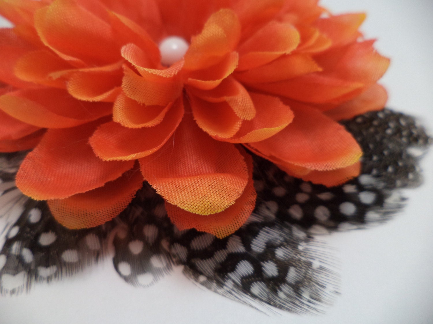 Rockabilly, Psychobilly, Pin Up Girl, Burlesque, Orange, Feather, Flower, Hair Clip, Fascinator