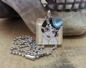 Sugar Skull Glass Tile Pendant - Day of the Dead, Pin Up Girl, Top Hat, Glass Tile, Ball Chain, Necklace