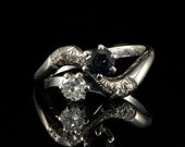 Original Art Deco natural sapphire and diamond you and me twisted ring
