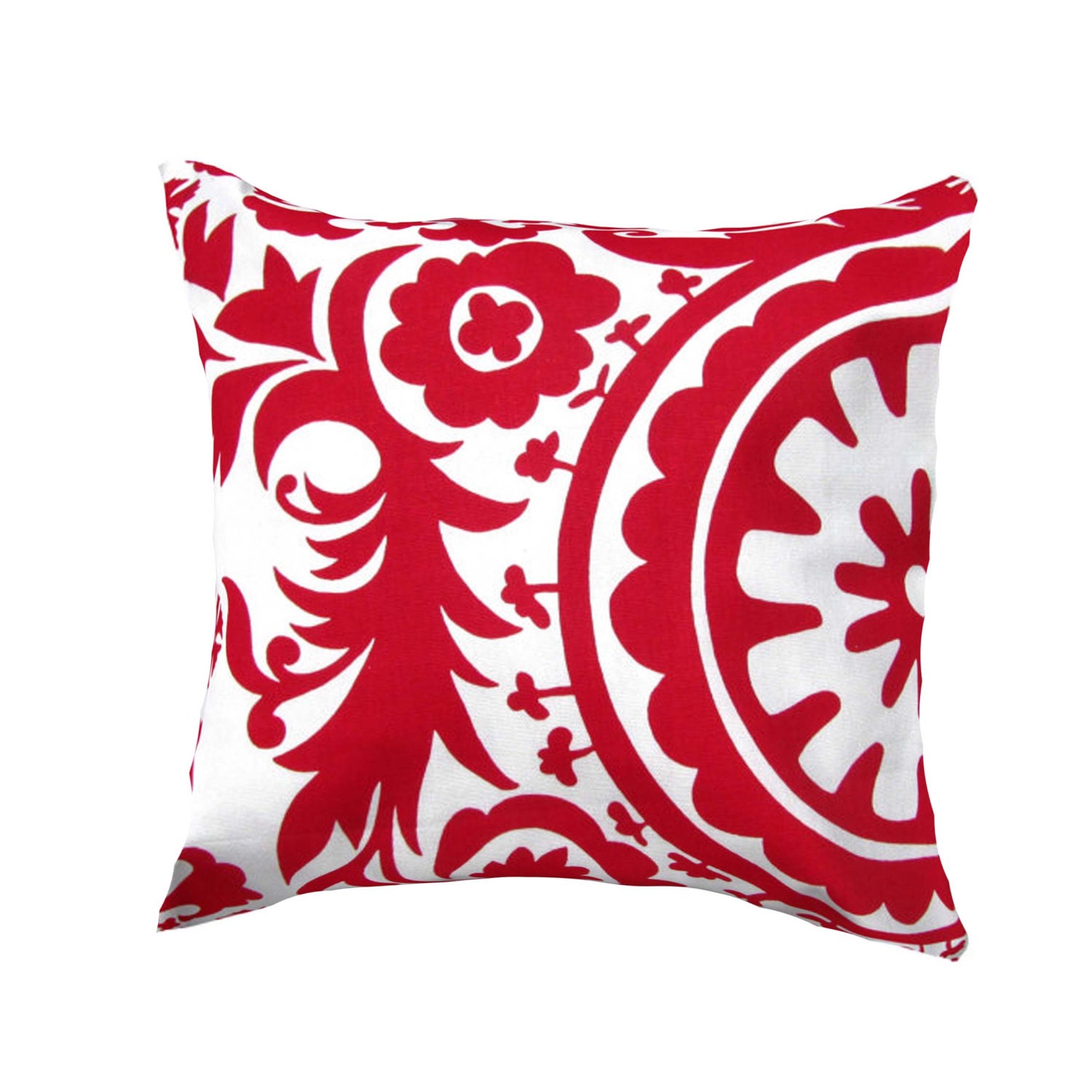 Red  Pillow Cover- Red & White Suzani Decorative Pillow Cover-Decorative Pillow 16 x 16" or 17 x 17" or 18 x 18"