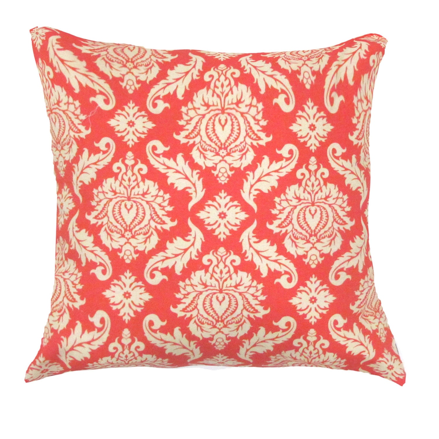 Orange Pillow Cover- Orange Cushion .Damask Orange and Cream Gray Joel Dewberry Pillow Cover 16 x16