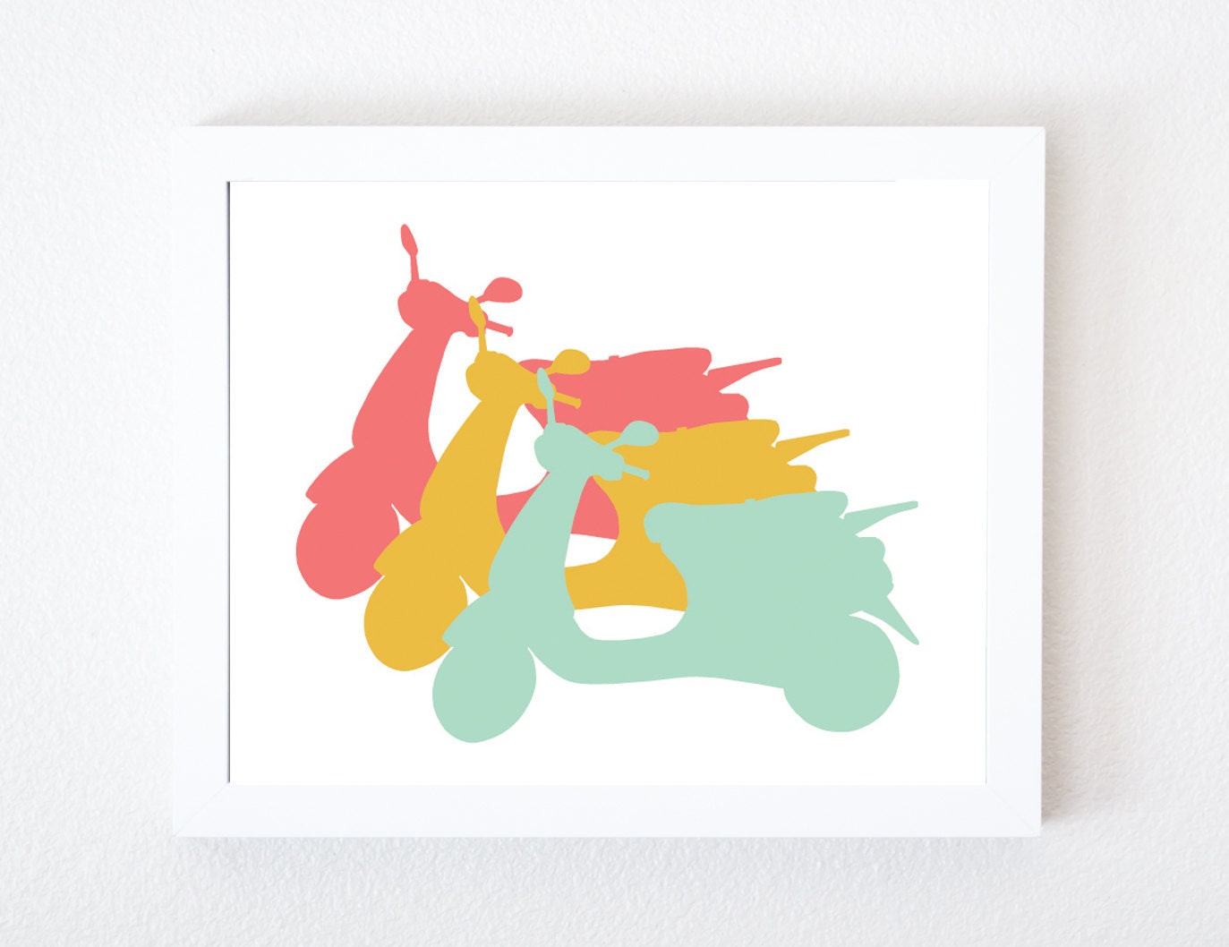 Vespa Graphic Art Print in Mint / Yellow / Pink 8x10