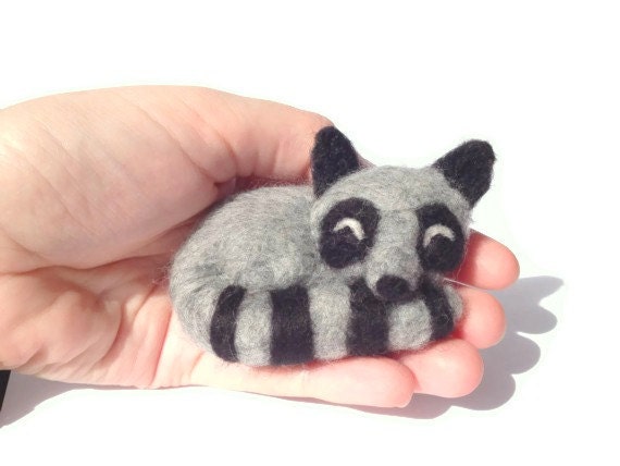 Nelly - Needle Felted Raccoon Miniature Fibre Sculpture