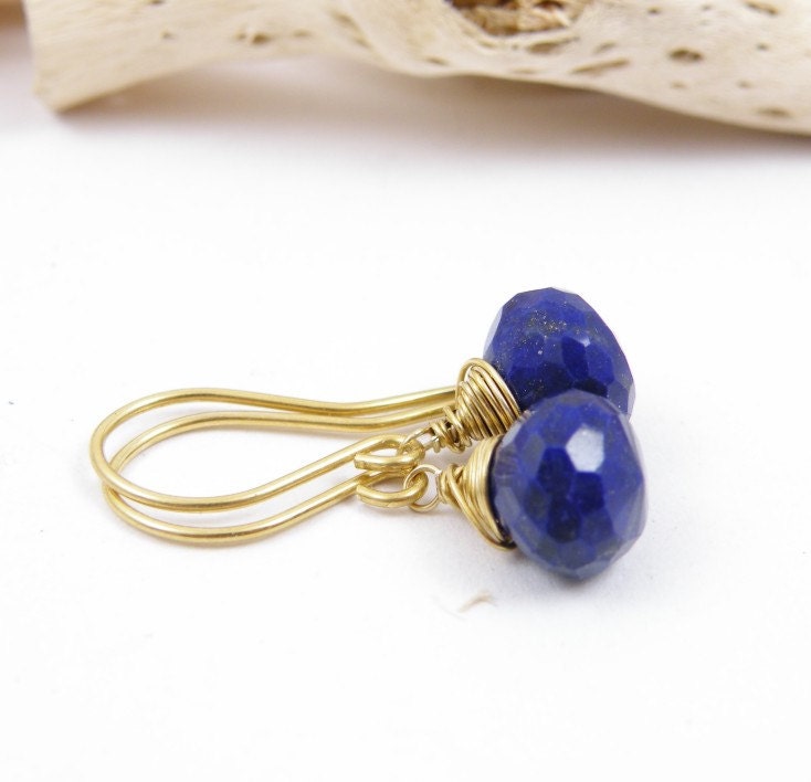 Gold lapis earrings , silver gold plated jewelry , December birthstone lapis , everyday earrings , blue lapis earrings