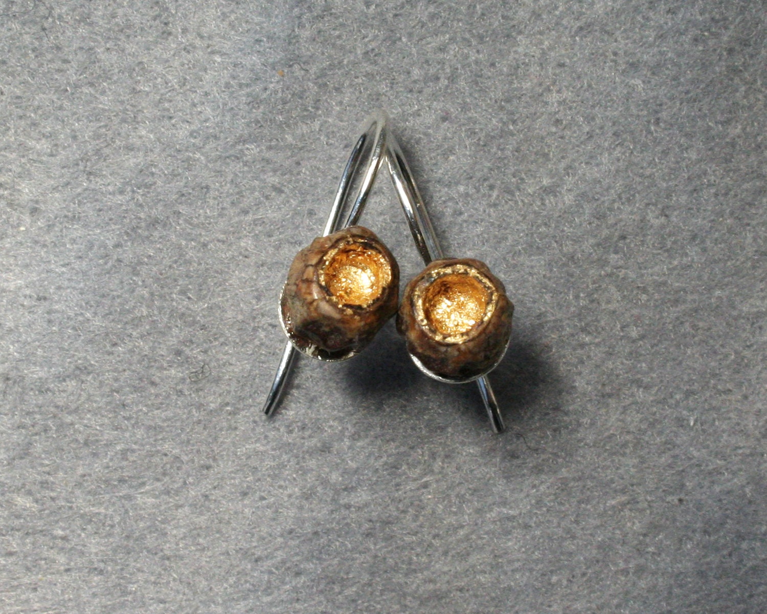 Seed earrings with silver sterling hooks, minimalist, inspired by nature, decorated with gold leaf foil technique, mothers day gift