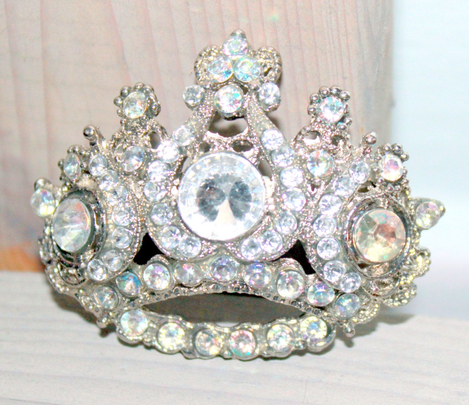 Large Bold Mid Century Crown Rhinestone Brooch