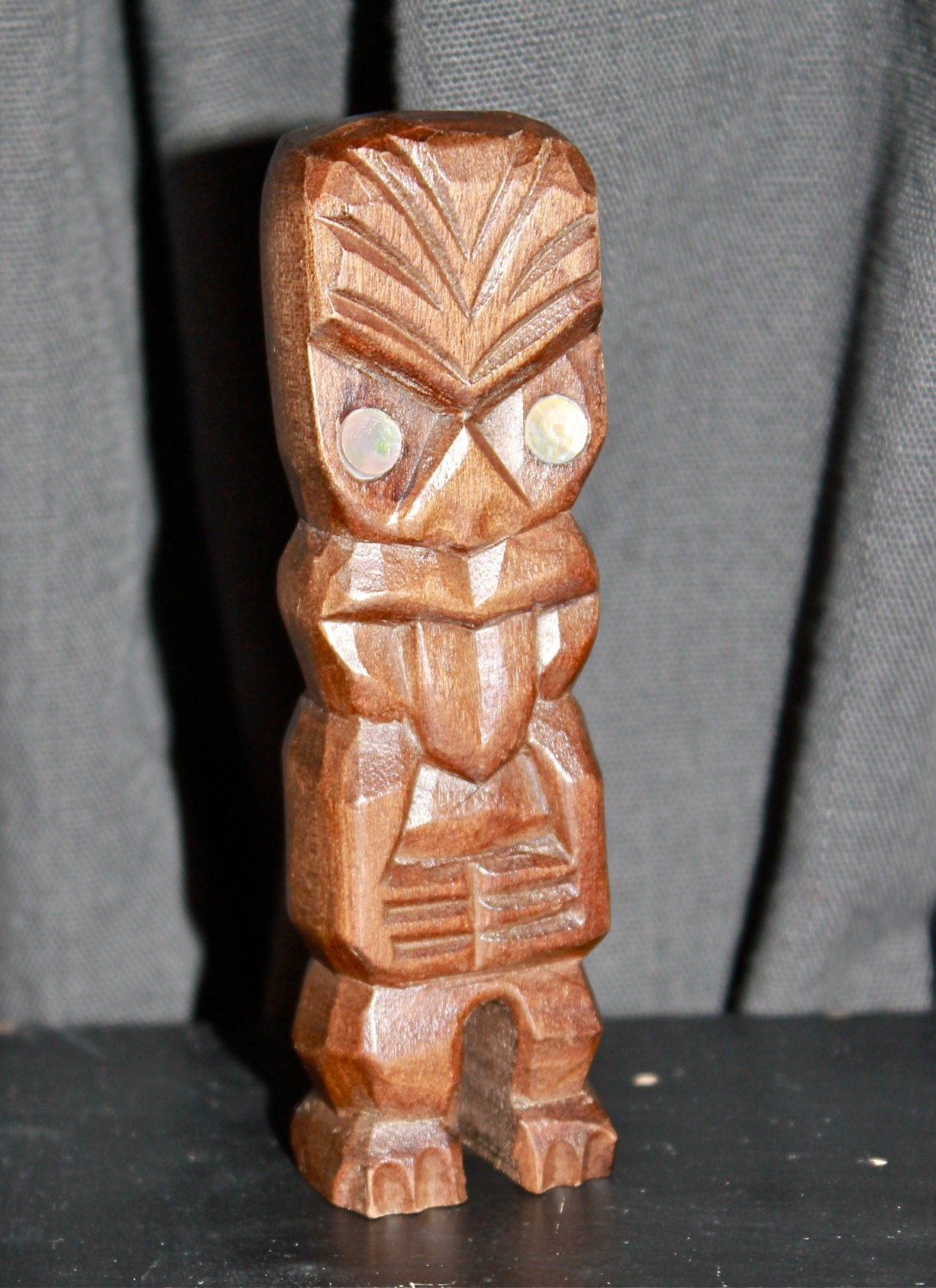 Vintage Maori Teko Teko Statue-Mini Polynesia Paua Shell