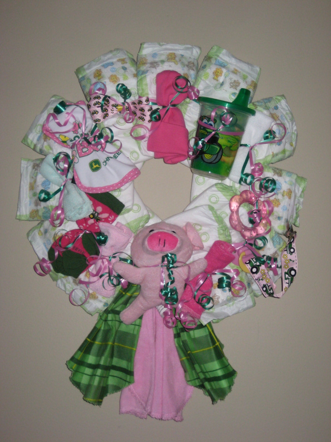 Handmade John Deere Themed Girl Baby Wreath